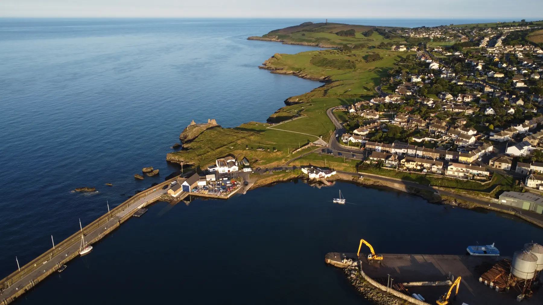 Aerial view of Wicklow harbour on a clear day
