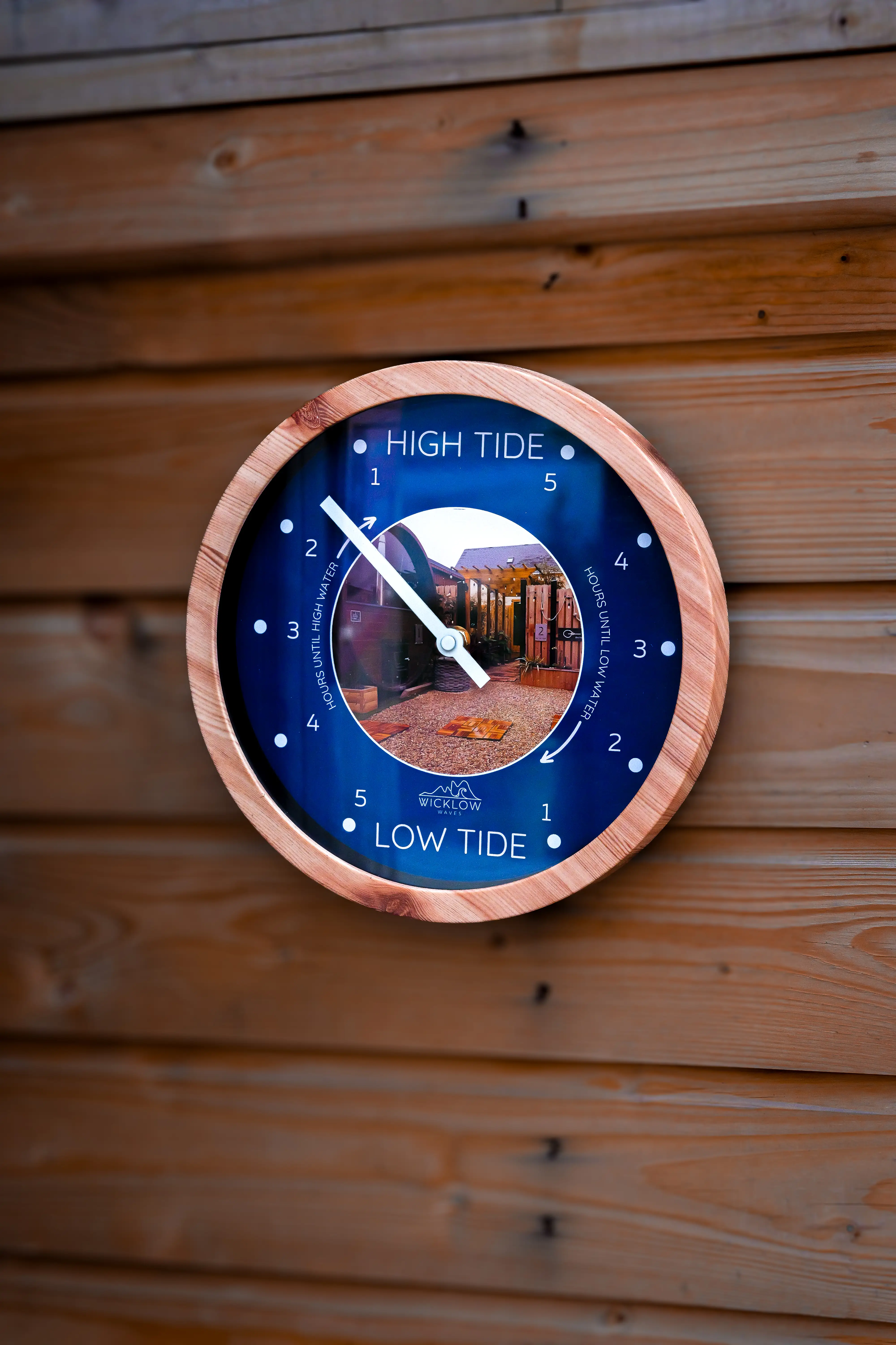 A cedar clock and warm coastal light